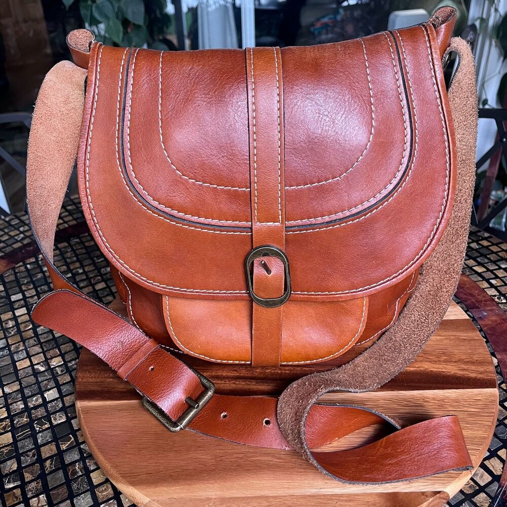 Patricia Nash Barcelona Italian Leather Brown Saddle Bag EUC